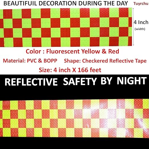 Reflective Tape 4 inch X 166 feet, Outdoor Waterproof Hazard Conspicuity Safety Warning Industrial Marking Tape