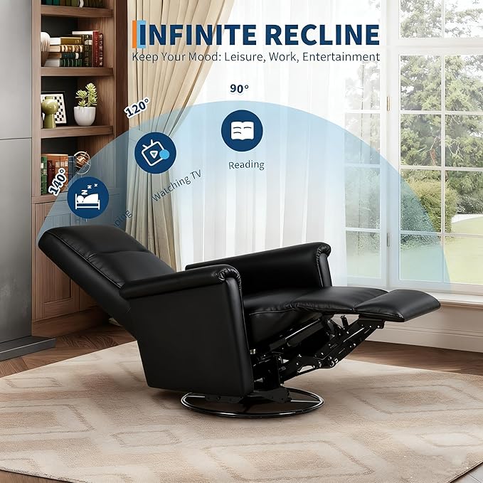 IDEALHOUSE Swivel Rocking Nursery Recliner Chair Rocker Recliner Glider Deep Seat PU Leather Sofa Chair with high Backrest for Nursery, Living Room, Bedroom & Home Movie Theater (Black)