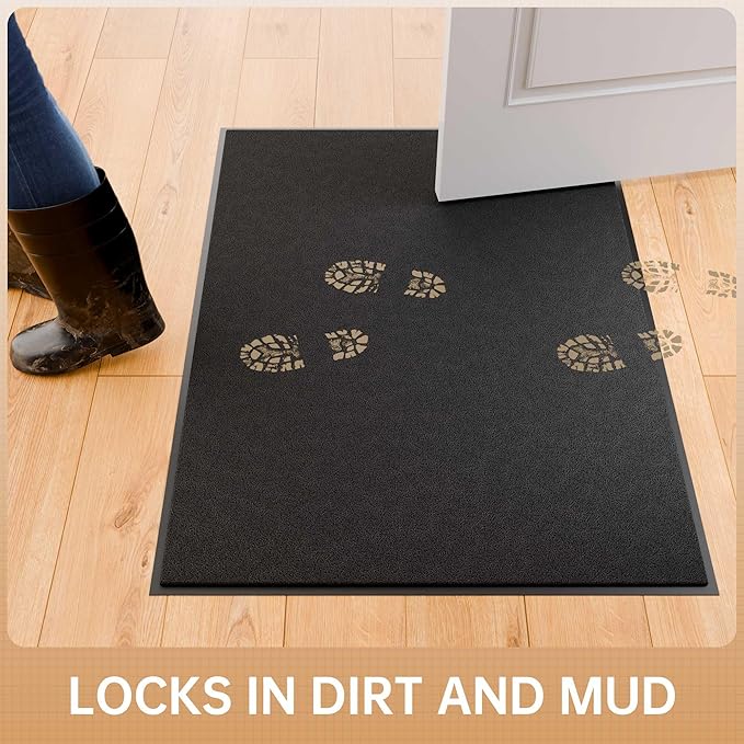 Sturdy Front Door Mat, 24" x 72" Heavy Duty Outdoor Indoor Mats to Trap Dirt and Moisture, Non-Slip Waterproof Doormat Inside Entrance, Washable Welcome Mats for Home Entryway（Black）