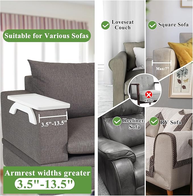 SINWANT Couch Arm Table,Bamboo Couch Arm Tray Clip on Sofa Armrest,Chair Side Table for Small Spaces Drink Eating Dinner