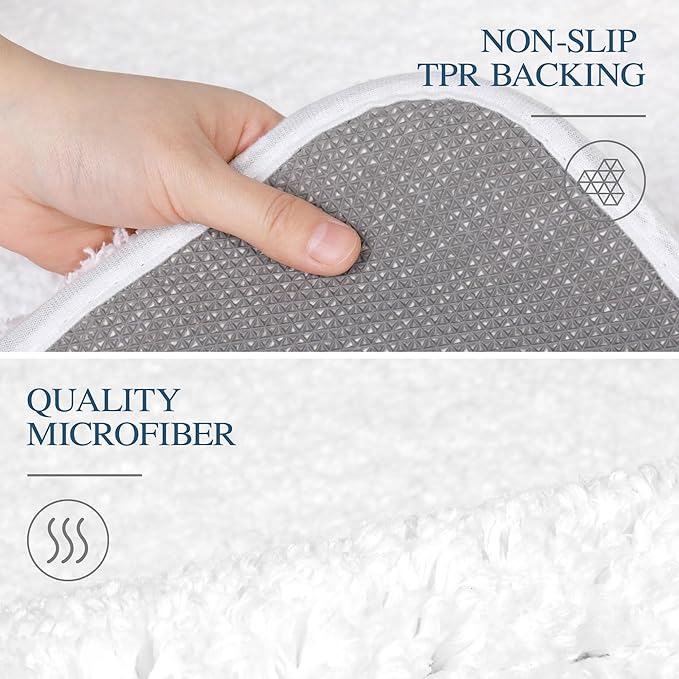 Walensee Non Slip Bath Mat - Soft Microfiber Shaggy Bath Mat (16 x 24, White) Machine Washable and Water Absorbent Thick Plush Shower Rug