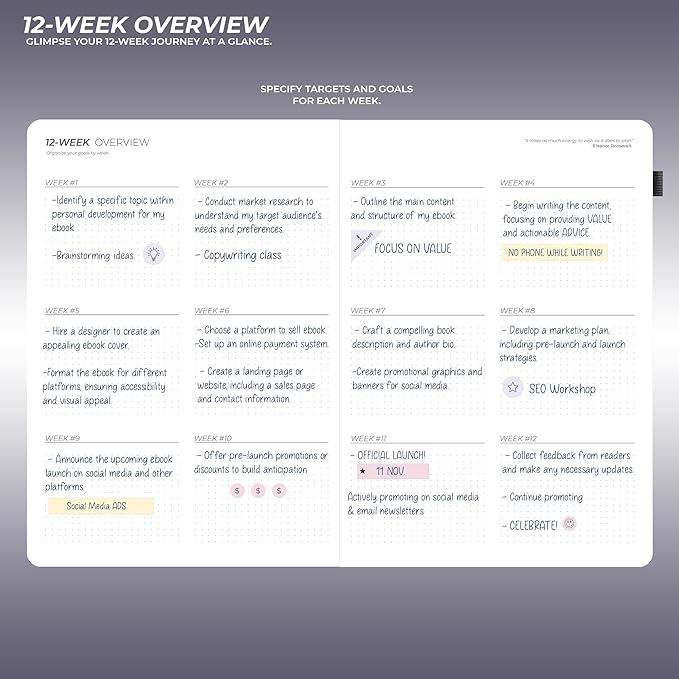 12 Week Focus Planner: High Performance Project Planner - Stay Focused and Achieve your Goals - Weekly and Daily Pages with Scientifically Proven Prompts - Undated, 7x10inch Purple Hardcover