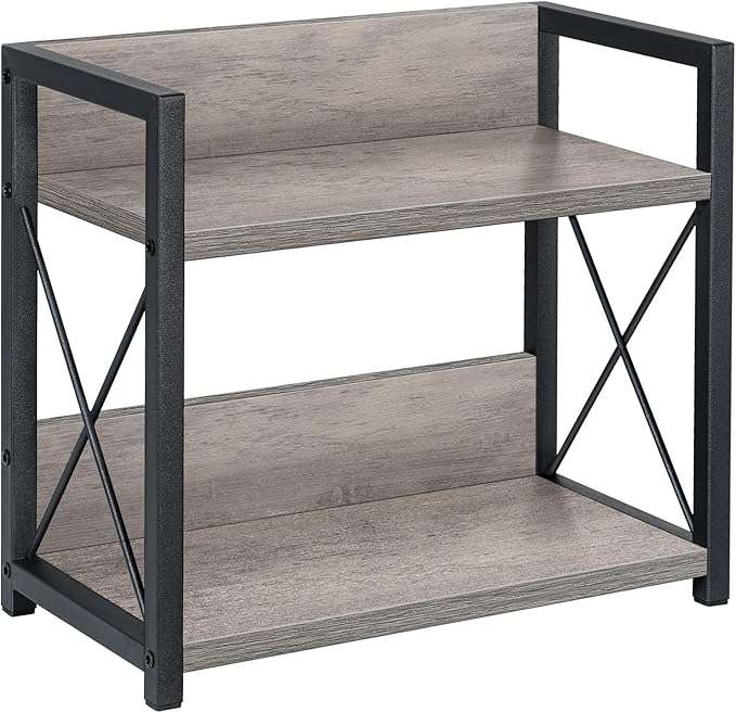 Giikin Countertop Shelf Organizer, 2 Tier Kitchen Spice Rack Organizer for Countertop, Wood Coffee Counter Shelf Organizer for Home (Grey, S)