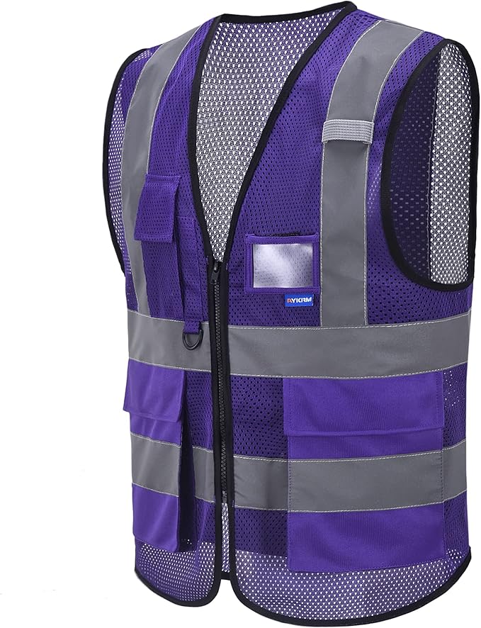 A-SAFETY High Visibility Mesh Safety Reflective Vest with Pockets and Zipper,Hi Viz Work Vest for Men Women (Purple Mesh 4XL-5XL)