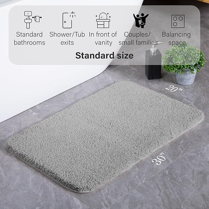 Luxury Quick Dry Non-Slip Bathroom Rugs【20'' x 30'' Light Grey】 Highly Absorbent Washable and Ultra Soft, Extra Thick Fluffy Bath Mats for Shower/Kitchen/Bathtub Floor