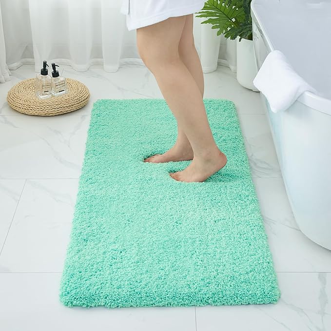 Bathroom Rugs 70x24, Ultra Thick Shaggy Soft Microfiber Absorbent Bath Rug, High Density Foam Latex Non Slip Backing, Machine Washable Bath Mats for Bathroom Floor & Sink, Spa Blue