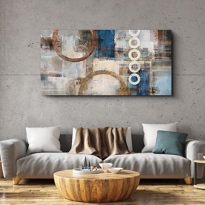 yiijeah Geometric Wall Art - Yellow and Blue Wall art for Living Room - Framed Picture Artwork & 48x24 Inches Large Painting Modern Home Decor