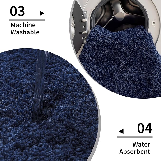 Navy Bathroom Rugs 24x36 Non Slip Fluffy Bath Mat for Bathroom Floor Washable Plush Luxury Bath Rug for Tub Soft Shaggy Absorbent Shower Sink Mat