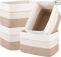 4 Pack Storage Baskets for Organizing, 13"X9"X7.87", Decorative Cotton Rope Baskets with Wave-Patterned Embroidery for Shelves, Small Woven Basket for Toys, Books and Towels, Brown & White