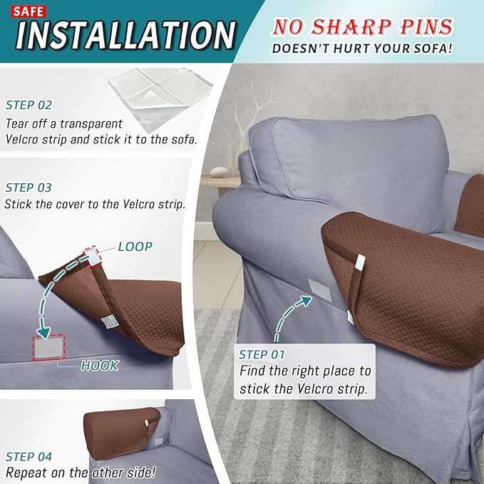 Roytub Couch Arm Covers, Sofa Arm Covers, Stretch Armrest Cover for Sofas, Armchair, Loveseat, Recliner, Sofa armrest Cover, Protect and Decorate Your Sofas, Arm Chair Covers Set of 2 (Medium, Brown)