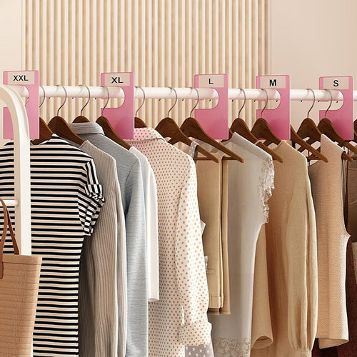 10 Pack White Clothing Rack Size Dividers Plus 45 Labels (1 Inch) and 18 Large Blank Labels, Large Rectangular Clothing Closet Dividers (Pink)