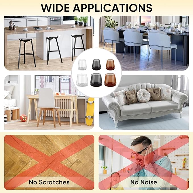 BALEINE 16 Pack Silicone Chair Leg Floor Protectors, Stool Leg Protectors Cap, Non-Slip Chair Leg Caps for Hardwood Floors (Brown, X-Large, 16 Pack)