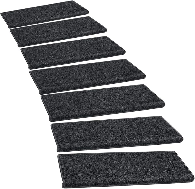 PURE ERA Bullnose Carpet Stair Treads Set Tape Free Non-Slip Indoor Stair Protectors Pet Friendly Rugs Covers Soft Skid Resistant Washable Reusable 9.5" x 30"(2 Pieces,Black)