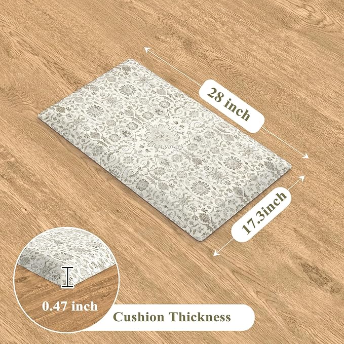 Collive Kitchen Floor Mat Cushioned Anti Fatigue, Vintage Boho Floral Rug Non Skid Waterproof Kitchen Sink Rugs, Memory Foam Comfort Standing Desk Mats for Floor, Office, 17.3''x28''
