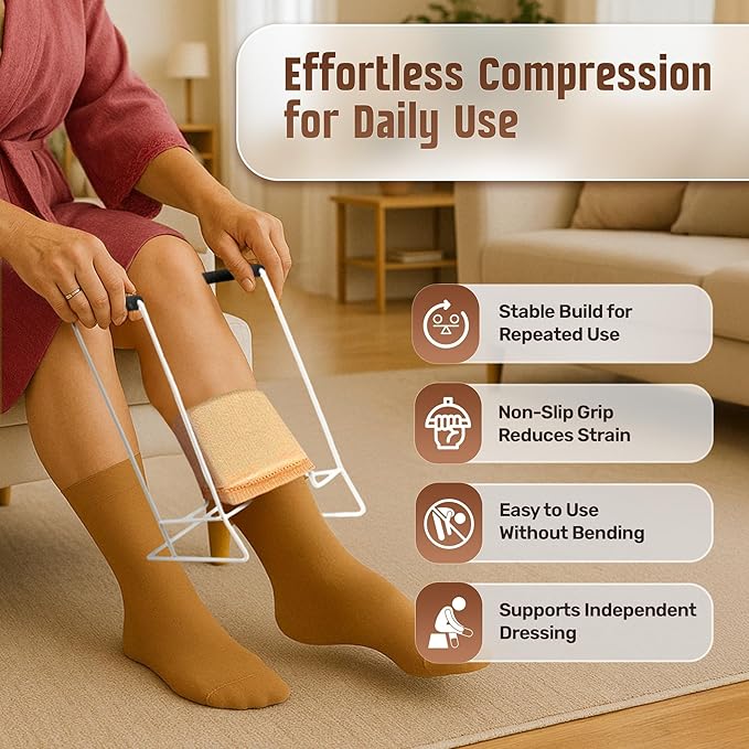 Mars Wellness Stocking Donner Sock Aid Tool for Compression Socks Men or Women - Large - Strong Metal Design with Soft Foam Grips - Dressing Aid Hip Kit Easy Use with Stockings and Compression Socks