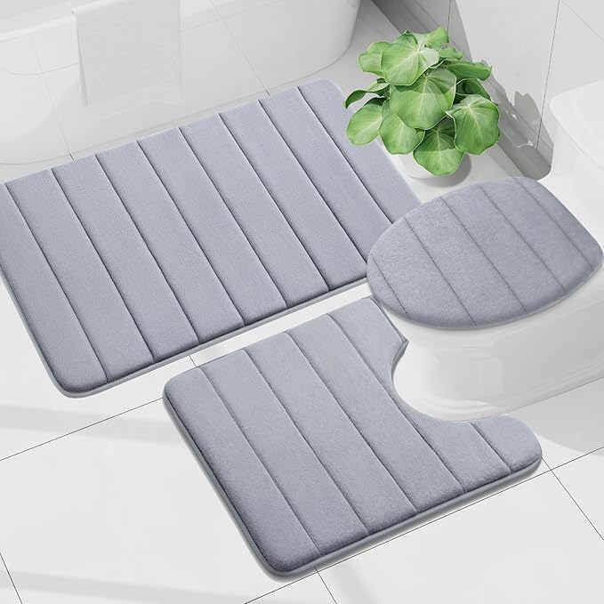 Buganda Memory Foam Bath Mat, 45" x 27", Ultra Soft and Non-Slip Bathroom Rugs, Water Absorbent and Machine Washable Bath Rug Runner for Bathroom, Shower, and Tub, Medium Grey