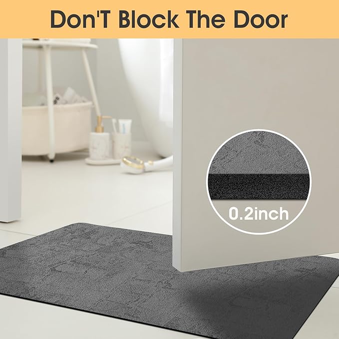 ACCUMTEK Ultra Thin Bath Mat, Upgrade Backing Non Slip Thin Bath Mats Fit Under Door, Quick Dry Ultra Absorbent Bathroom Rugs, Machine Washable Bath Rugs for Bathroom, Charcoal Gray/Checkered/32 x20