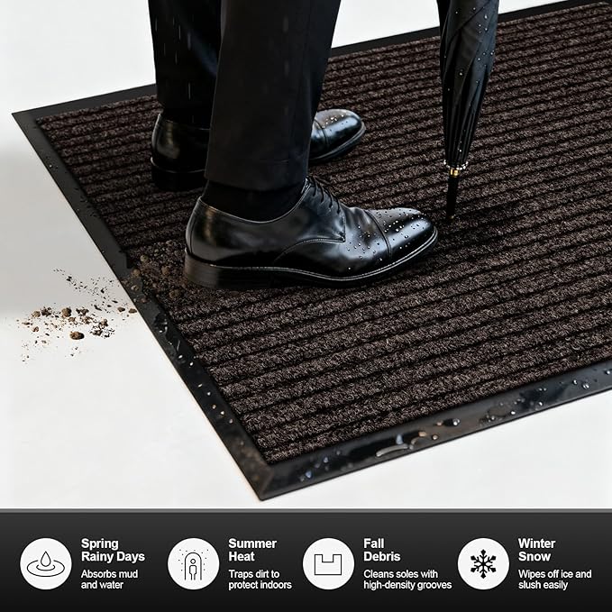 Non-Slip Waterproof Rubber Door Mat, 2' x 3' Commercial Floor Mat for High Traffic Areas, Easy Clean Low Profile, for Entrance, Indoor/Outdoor, Office, Patio, Garage