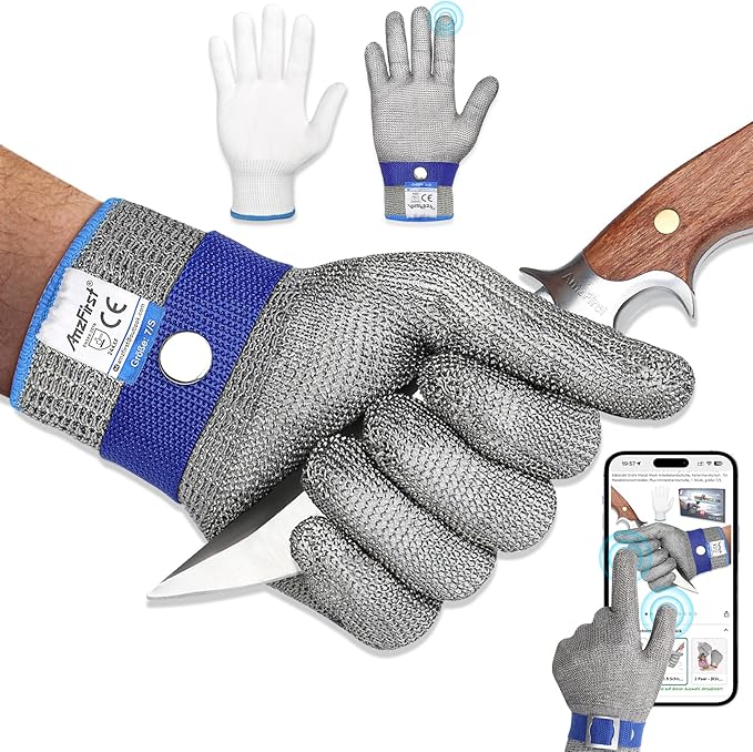 ANSI A9 Cut Resistant Glove Food Grade, Stainless Steel Mesh Metal Knife Cutting Glove for Butcher Oyster Shucking Kitchen Mandoline Chef Slicing Fish Fillet(Size: 8/Medium)