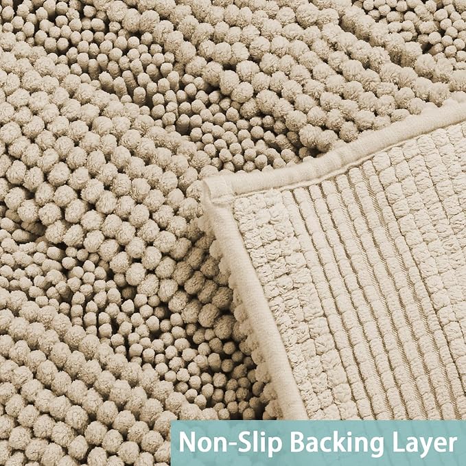 Turquoize Bathroom Runner Area Chenille Rug Oversize Non-Slip Shag Kitchen Shower Bath Mat Extra Long Fog Striped Washable for Bathroom, Size 59" x 20", Fog