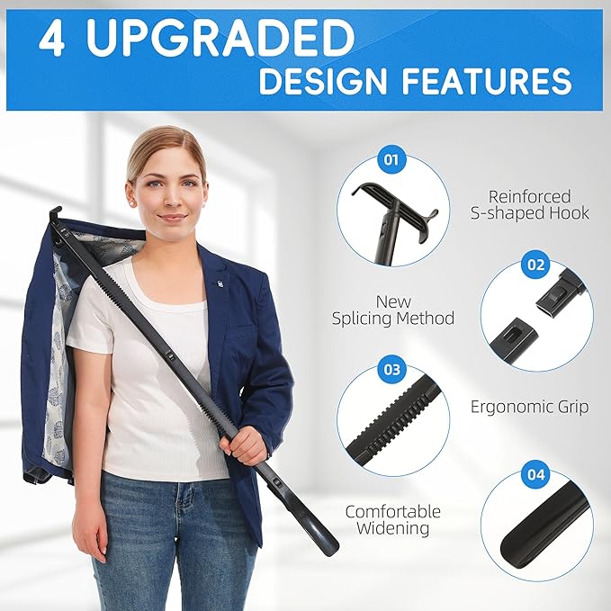 36 Inch Adjustable Long Handled Shoe Horn - Dressing Stick Aid for Seniors, Disabled - Ideal for Hip, Back, Shoulder Surgery Recovery – Helps with Getting Dressed, Sock Remover