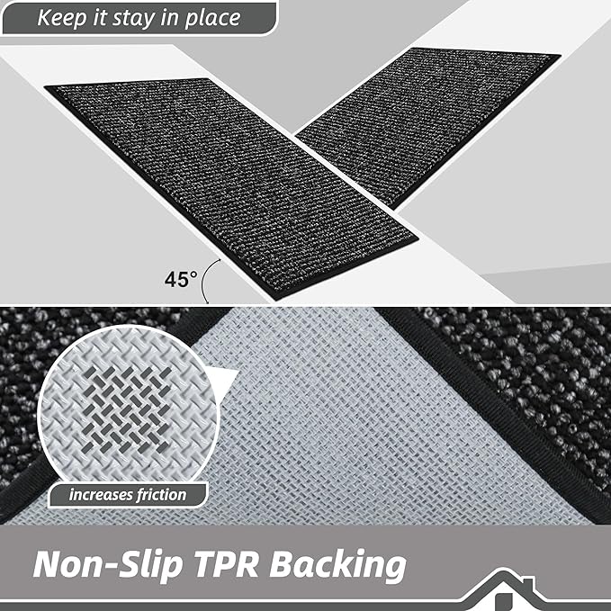 BEQHAUSE Kitchen Runner Rugs 24"x60", Non-Slip Kitchen Mats for Floor, Super Absorbent and Stain Resistant Kitchen Rug, Machine Washable Rugs for Kitchen, Hallway, Laundry & Sink, Black