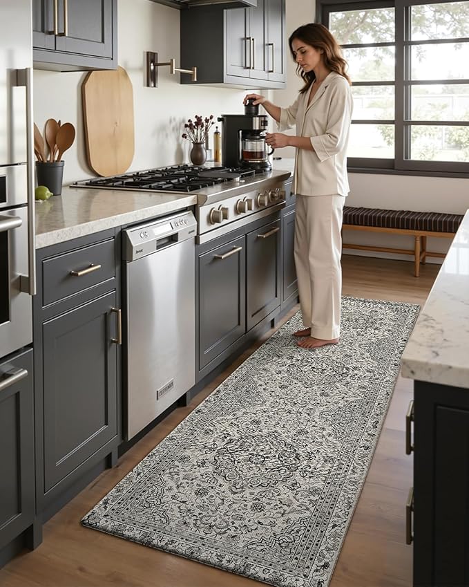 DEXI Kitchen Mats for Floor Cushioned, 23x59 Extra Large Long Runner Rug Non Slip, Waterproof Soft Comfort Standing Padded Anti Fatigue Decorative, Brown Grey