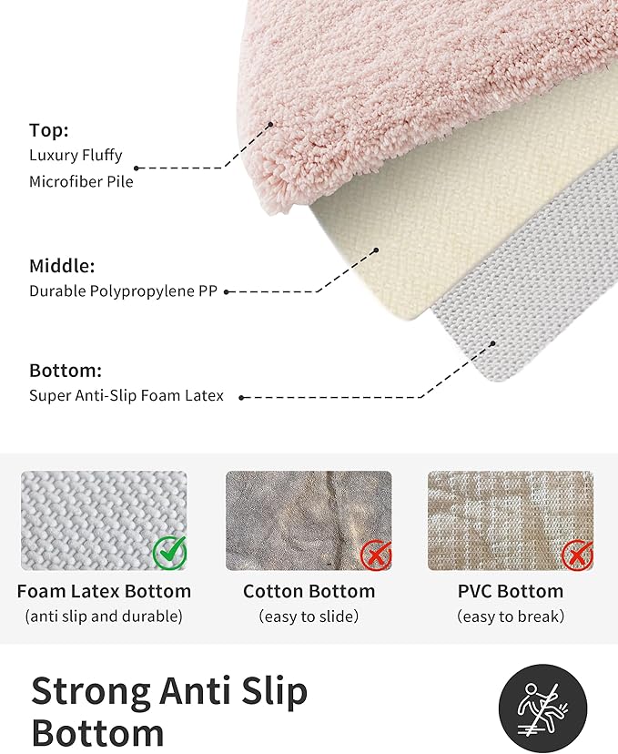 ILANGO Pink Bathroom Rugs 48" × 24" Non Slip & Super Absorbent Extra Thick Soft, Washable Bath Mat for Floor, Microfiber Plush Shaggy Bath Rug with Rubber for Bathtub Shower Room Sink