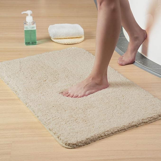 Luxury Quick Dry Non-Slip Bathroom Rugs【20'' x 30'' Beige】 Highly Absorbent Washable and Ultra Soft, Extra Thick Fluffy Bath Mats for Shower/Kitchen/Bathtub Floor