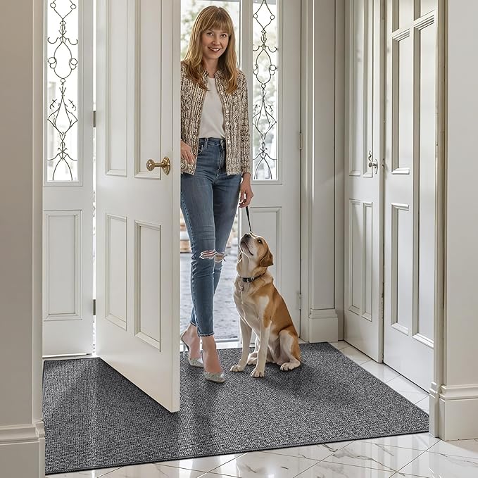 LUMI Indoor Door Mat 24"x36", Ultra Thin Low Profile Non-Slip Doormat for Home Entrance, Absorbent & Stain-Resistant Welcome Mats, Washable Entryway Mat for Front Door, Patio, Porch, Grey