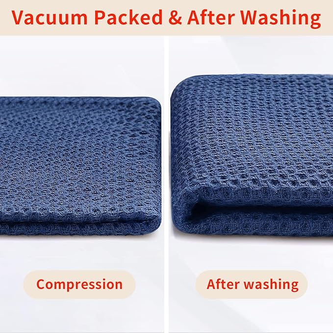 Homaxy 100% Cotton Waffle Weave Kitchen Dish Towels, Ultra Soft Absorbent Quick Drying Cleaning Towel, 20x28 Inches, 8-Pack, Navy Blue