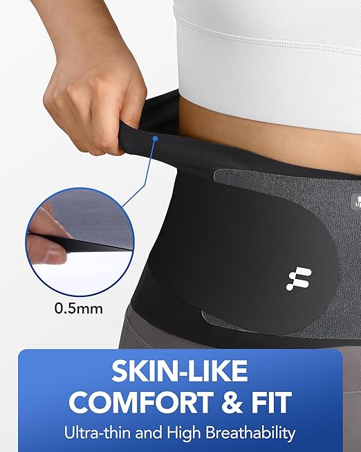 0.5mm Ultra Thin Back Brace for Women Men, 3D Lumbar Pad, Seamless Yoga Fabric, Lightweight Back Brace for Lower Back Pain Relief, Sciatica, Posture, Lifting, Wearg Under Clothes, Black, S
