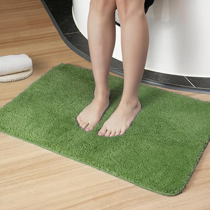 Luxury Quick Dry Non-Slip Bathroom Rugs【17'' x 24'' Meadow Green】 Highly Absorbent Washable and Ultra Soft, Extra Thick Fluffy Bath Mats for Shower/Kitchen/Bathtub Floor