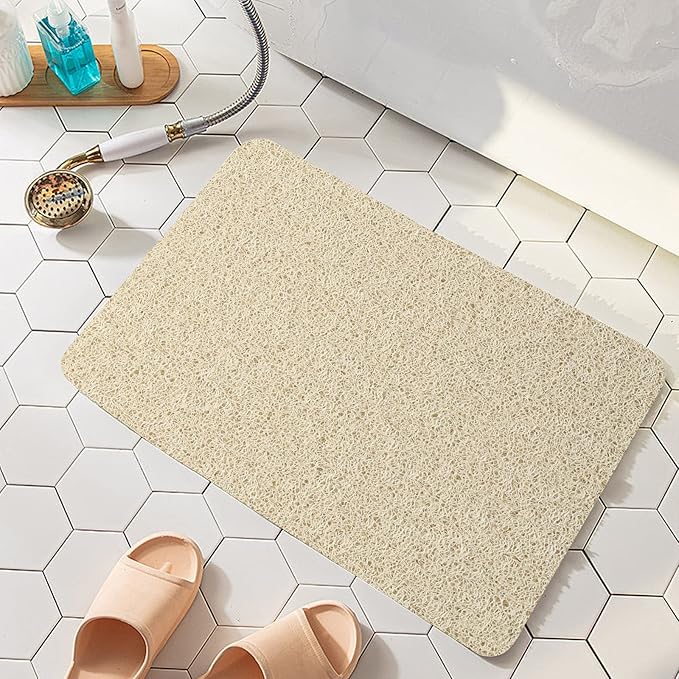 Joyhalo Shower Mat Bathtub Mat Non Slip, Bathmats Non Slip, Quick Drying Foot Scrubber Loofah Mats for Shower, Tub, Bathroom, Home, 17x24inch, Beige