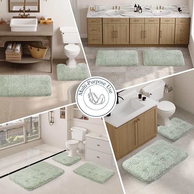 Walensee Large Bathroom Rug (24 x 72, Pale Green) Extra Soft and Absorbent Shaggy Bath Rug Machine Washable Microfiber Bath Mat Non Slip Bath Mat, Luxury Bathroom Floor Mats