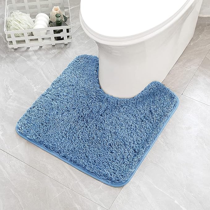 MIULEE Microfiber Toilet Bath Mat U-Shaped Contour Shaggy Rugs Non Slip Extra Thick Soft Absorbent Water for Bathroom Commode Machine Washable(20x20 Inch, Blue)