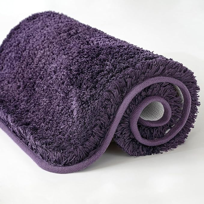 MIULEE Extra Thick Non Slip Bathroom Rug Shaggy Soft Bath Mat Plush Microfiber Absorbent Water for Shower Tub Machine Washable (Dark Purple, 24x70 Inches)