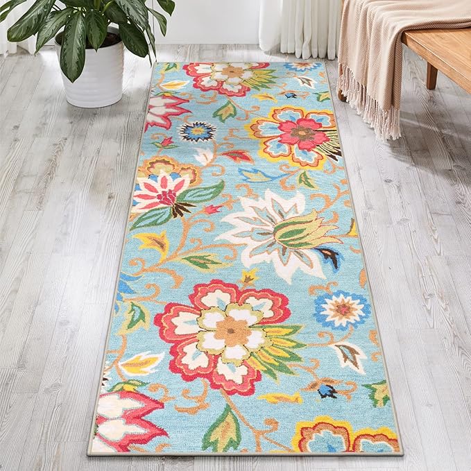 Beeiva Floral Rug Runners for Hallways, 2x5 Ultra Thin Colorful Kitchen Runner Rug Washable, Vintage Plant Non-Shedding Bathroom Front Door Rug Non-Slip Hallway Runner Rug for Entryway Bedroom Kitchen