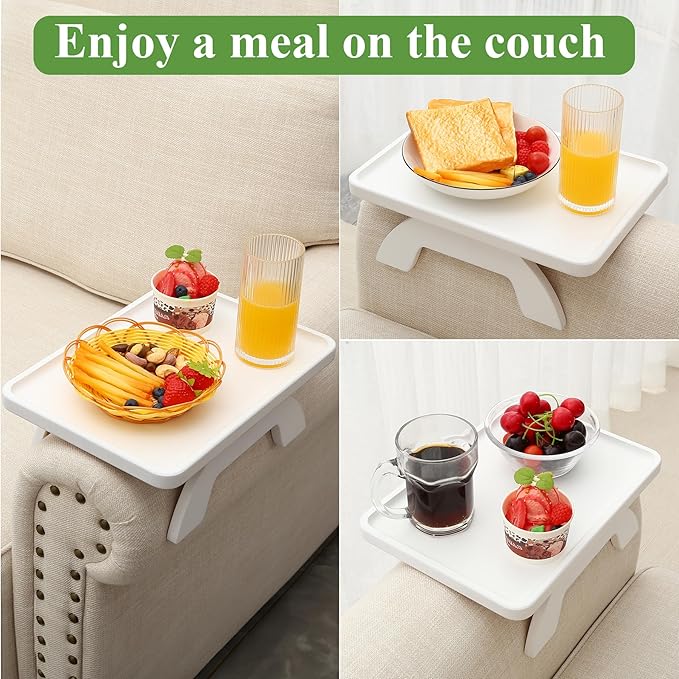 SINWANT Couch Arm Table,Bamboo Couch Arm Tray Clip on Sofa Armrest,Chair Side Table for Small Spaces Drink Eating Dinner