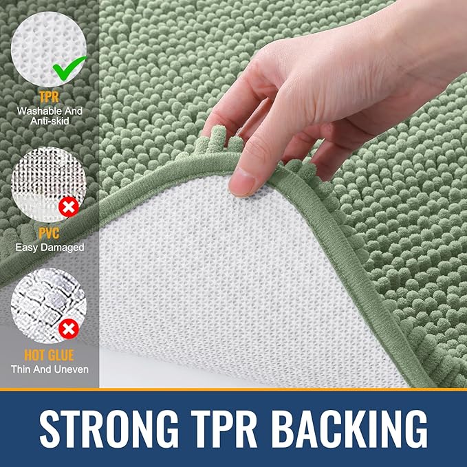 Arotive Bathroom Rugs 70x24, Extra Soft Absorbent Shaggy Chenille Bath Rugs, Machine Washable Rubber Backing Non-Slip Bath Mats for Bathroom Floor Tub and Shower, Home Decor Accessories, Sage Green
