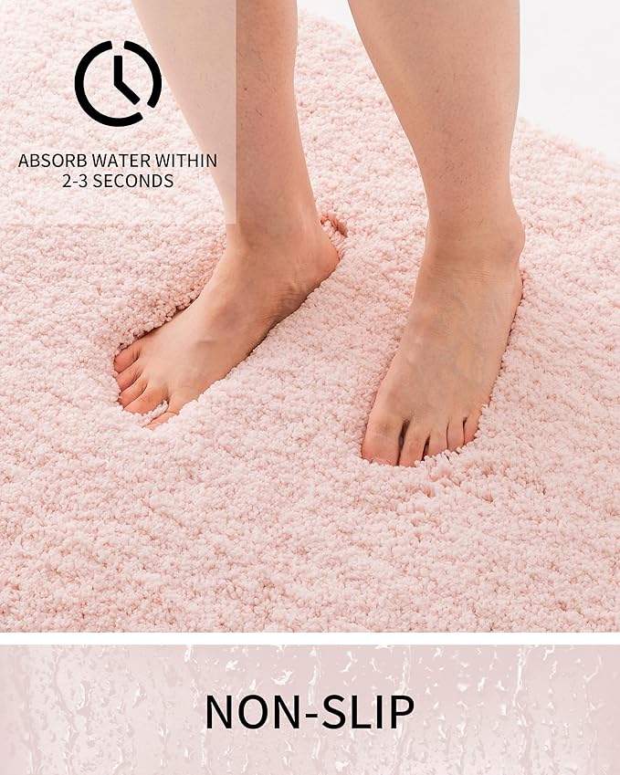 Bathroom Rugs 59x24, Ultra Thick Shaggy Soft Microfiber Absorbent Bath Rug, High Density Foam Latex Non Slip Backing, Machine Washable Bath Mats for Bathroom Floor & Sink, Pink