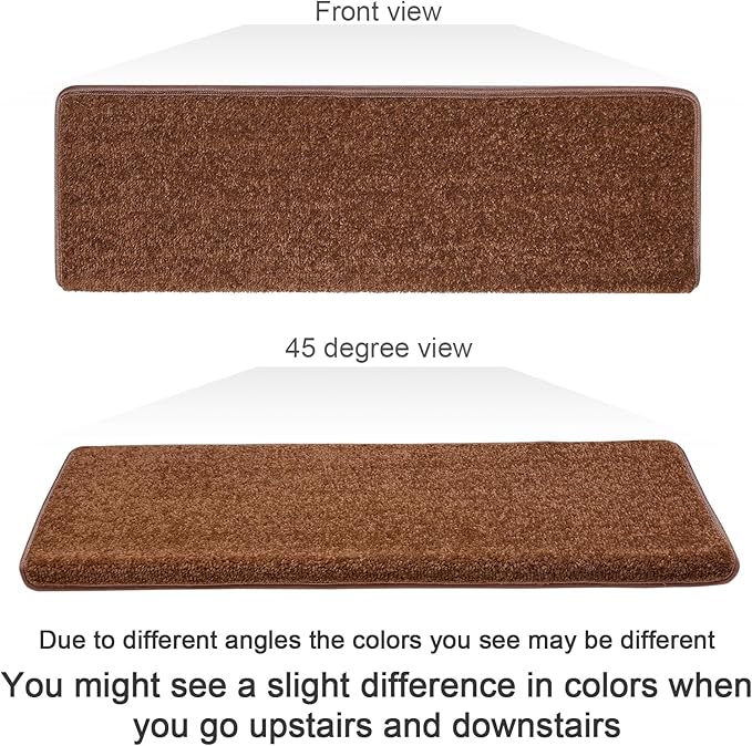 PURE ERA Bullnose Carpet Stair Treads Set Tape Free Non-Slip Indoor Stair Protectors Pet Friendly Rugs Covers Soft Skid Resistant Washable Reusable 9.5" x 30"(7 Pieces,Brown)