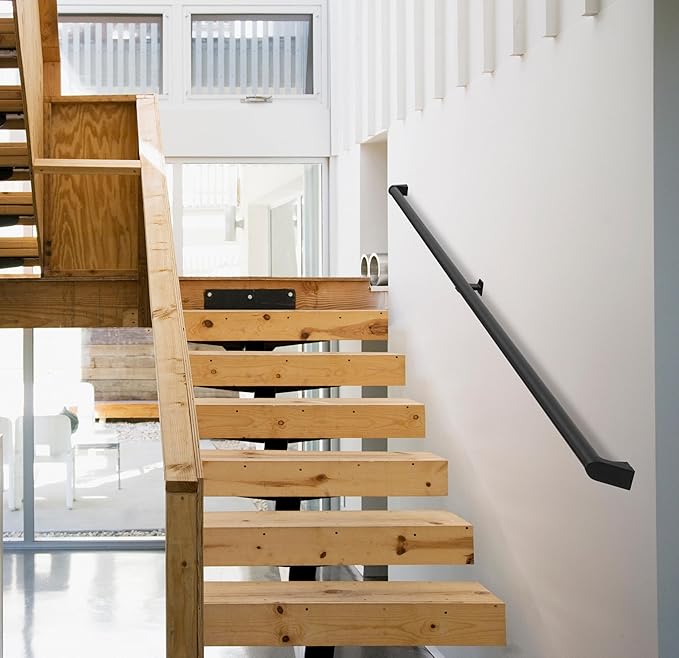 13 FT Modern Aluminum Handrail Set - ADA Compliant Indoor & Outdoor Stair Railing. 1.4" Diameter Grab Bar. Wall-Mounted with 90°Wall Return End. Ideal for Safe Grip，Rust Free(Matte Black, 13 FT)