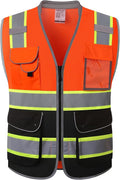 JKSafety 9 Pockets Hi-Vis Safety Vest High Visibility Reflecitive Mesh Safety Vests for Men and Women Cushioned Collar Work Utility PPE Work Gear ANSI/ISEA compliant Class 2 (101-OBlk XL)