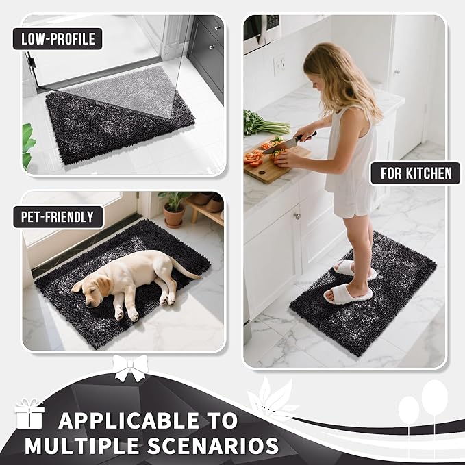 Yimobra Bathroom Rug Set 2 Piece, Luxury Shaggy Bath Mat Set with Non Slip Backing, Ultra Soft & Absorbent Mats for Bathroom Floor, Machine Washable, 31.5"x20"+24"x17", Dark Grey