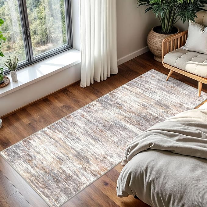 KOZYFLY Kitchen Runner Rug for Hallway Non-Slip Modern Abstract Runner Rug 2x5 Multi Grey, Washable Carpet Runner Laundry Room Mat with Soft Low Pile for Entryway Bathroom Bedroom Kitchen