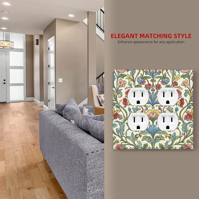 Outlet Covers Boho Red Floral Morris Plant Leaves 2 Gang Double Duplex Decorative Light Switch Covers Electrical Wallplates Socket Faceplate For Farmhouse Cabin Decor