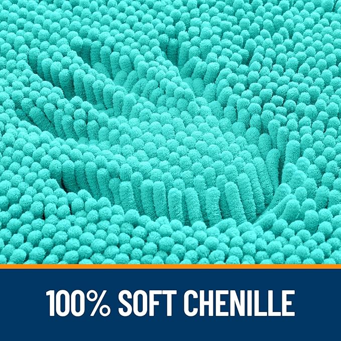 OLANLY Bathroom Rugs Sets 2 Piece, Soft Absorbent Chenille Bath Mats and U-Shaped Contour Toilet Mat Area Rug Set, Machine Washable Bath Carpet, Home Decor Accessories(36"x24"+24"x20", Teal)