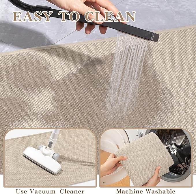 chakme Bathroom Rugs Mat 36x25, Ultra Thin Non Slip Bath Mat Large Quick Dry Absorbent Bath Mat for Bathroom Floor, (Light Beige, 36"x25")