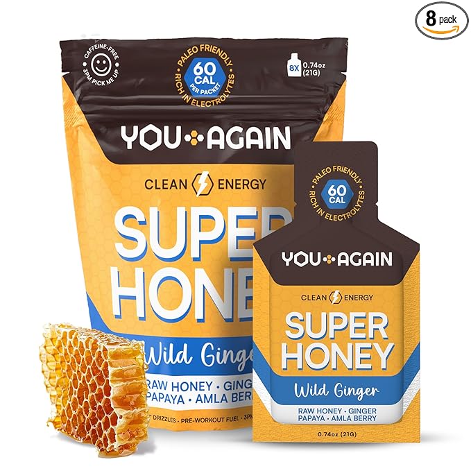 You Again Super Honey Wild Ginger Packets | Workout Clean Energy Gel Packs | Cycling, Endurance, Running Gel or Energy Snack | Paleo & Carnivore Snack | Gluten-Free | Made in USA | 8 Count
